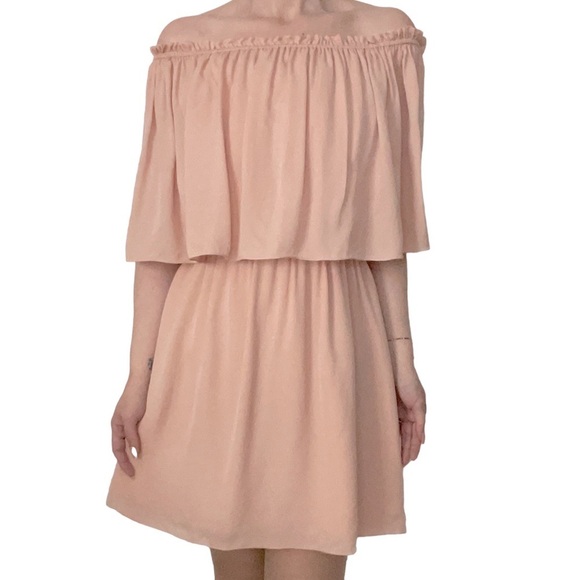 Halston Heritage Peack Pink Silk Off shoulder Flounce Ruffle Mini dress 6 - Picture 1 of 10